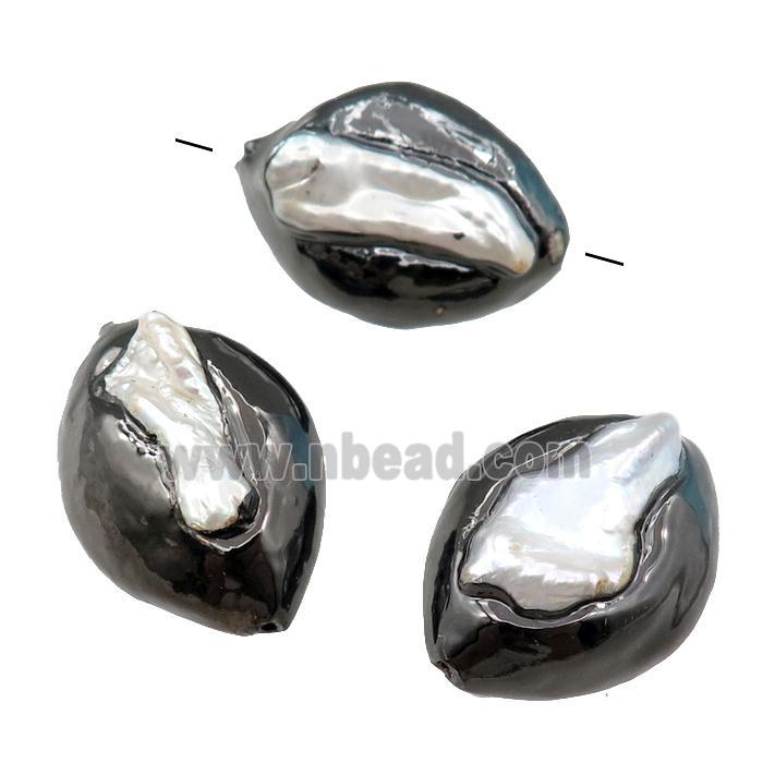 Cultured Pearl Beads, rice, black plated