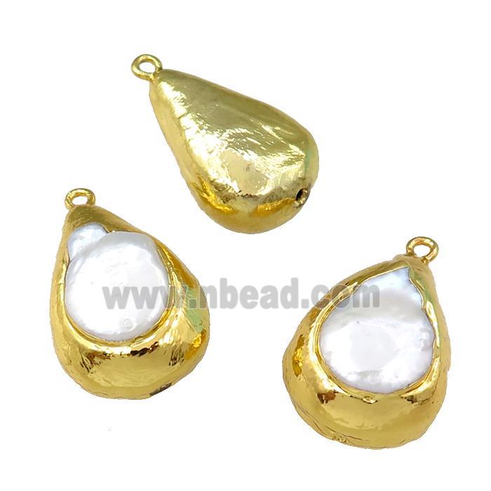 Cultured Pearl pendant, teardrop, gold plated