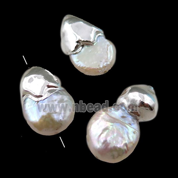 Cultured Pearl Beads, freeform, silver plated