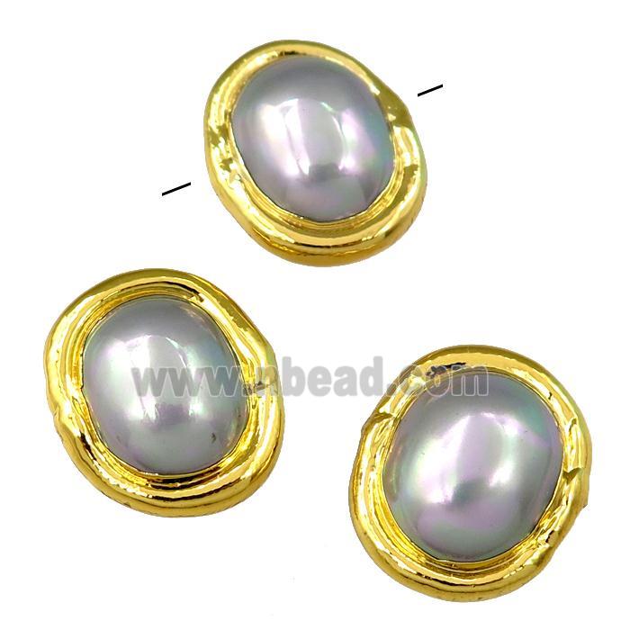 gray Pearlized Shell Beads, potato, gold plated