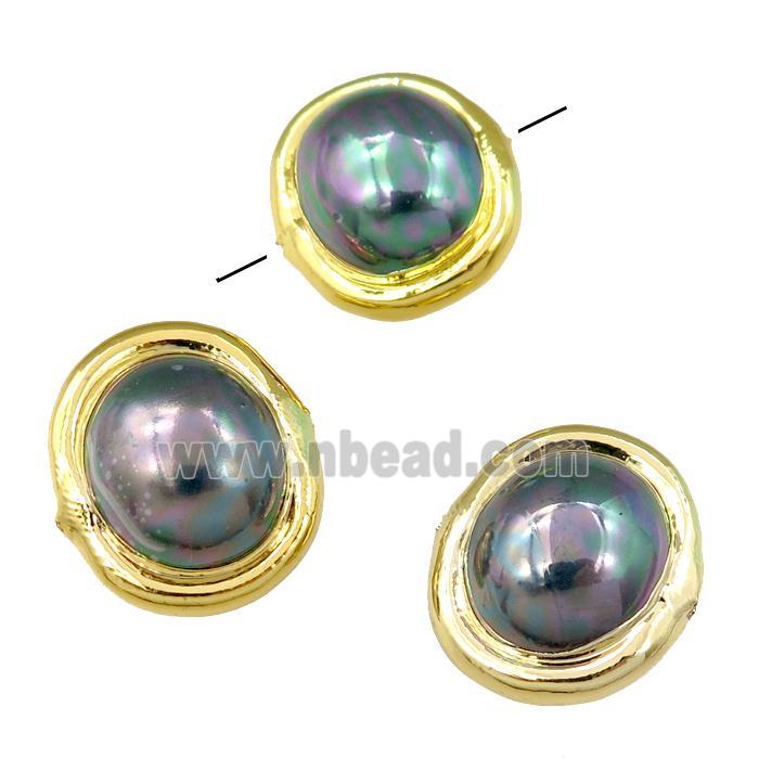 black rainbow Pearlized Shell Beads, potato, gold plated