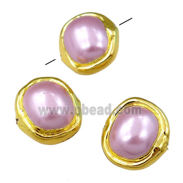 pink Pearlized Shell Beads, potato, gold plated