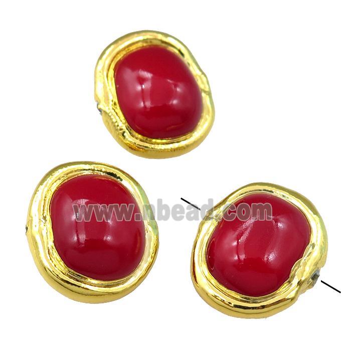 red Pearlized Shell Beads, potato, gold plated