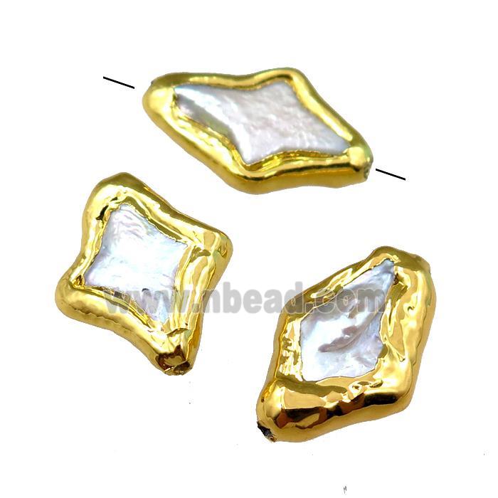 white Cultured Pearl Beads, star, gold plated