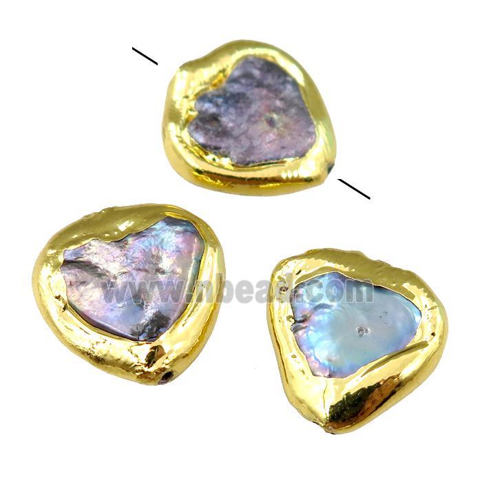 Cultured Pearl Beads, heart, gold plated