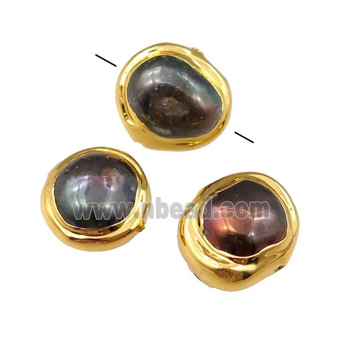 Cultured Pearl Beads, freeform, gold plated