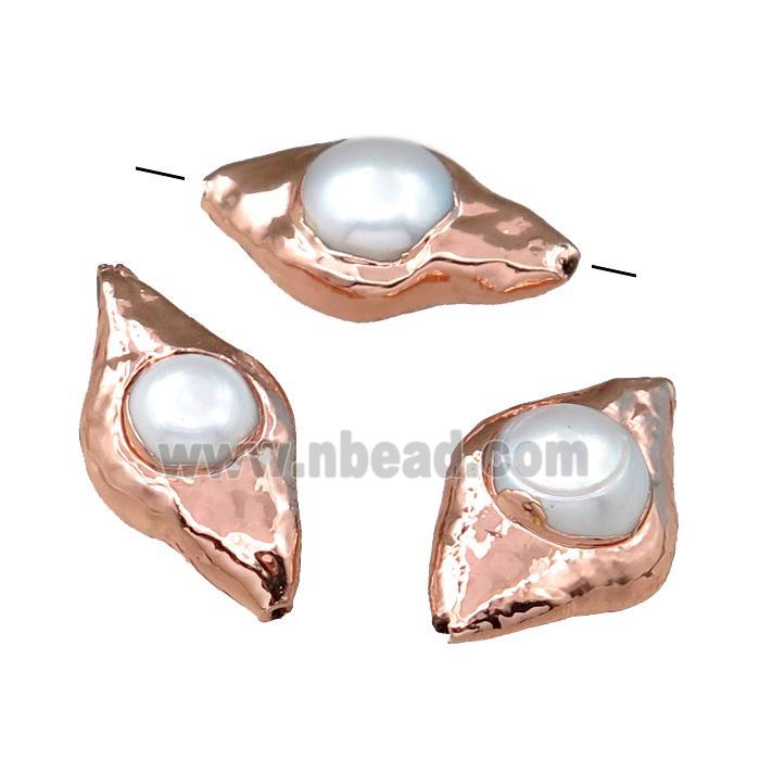 Cultured Pearl Beads, oval, rose plated