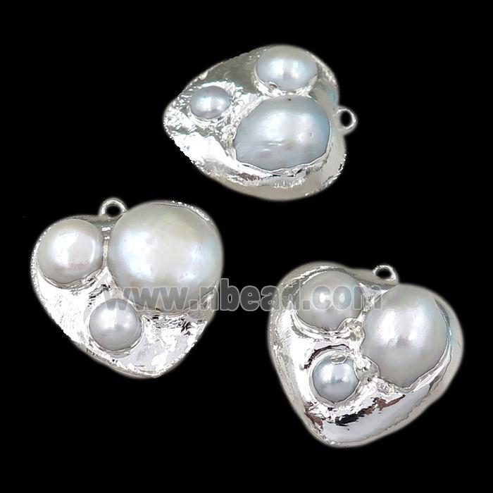Cultured Pearl pendant, heart, silver plated