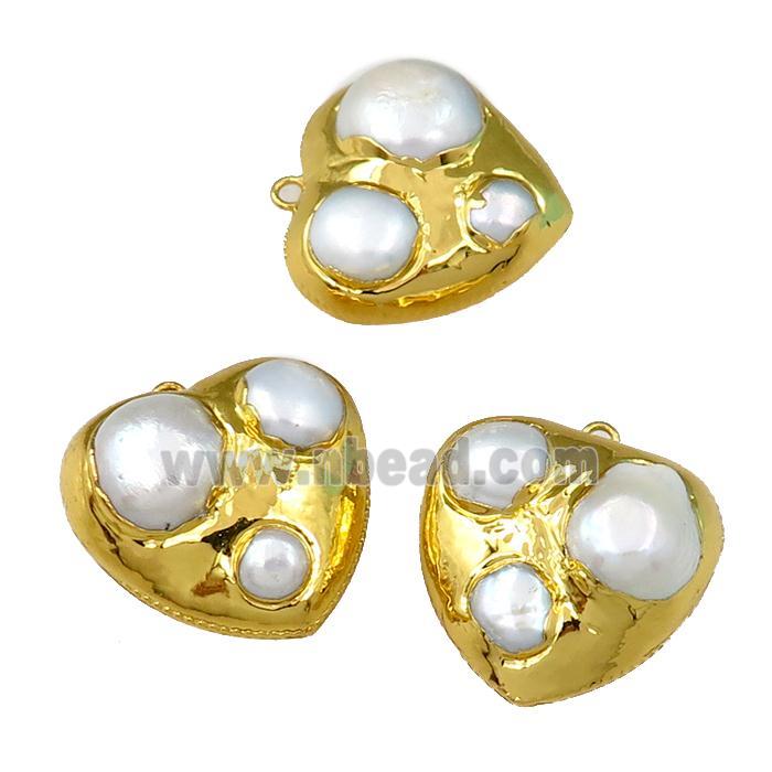 Cultured Pearl pendant, heart, gold plated