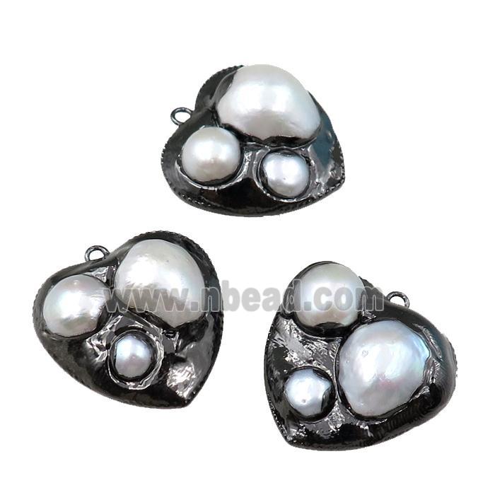 Cultured Pearl pendant, heart, black plated