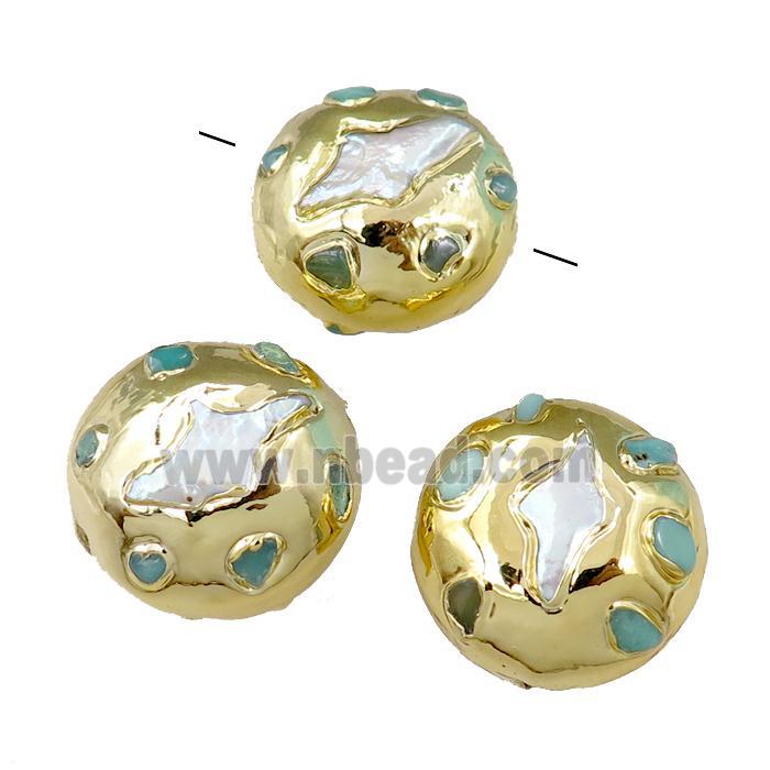  Cultured Pearl Beads, coin, gold plated