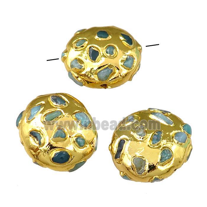 clay coin Beads with gemstone, gold plated