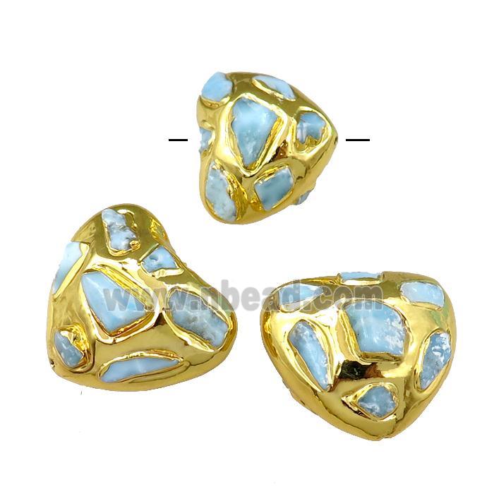 Larimar Beads, heart, gol dplated