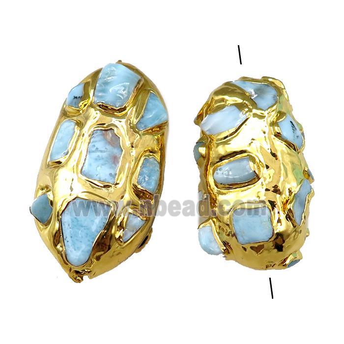 Larimar Beads, barrel, gold plated