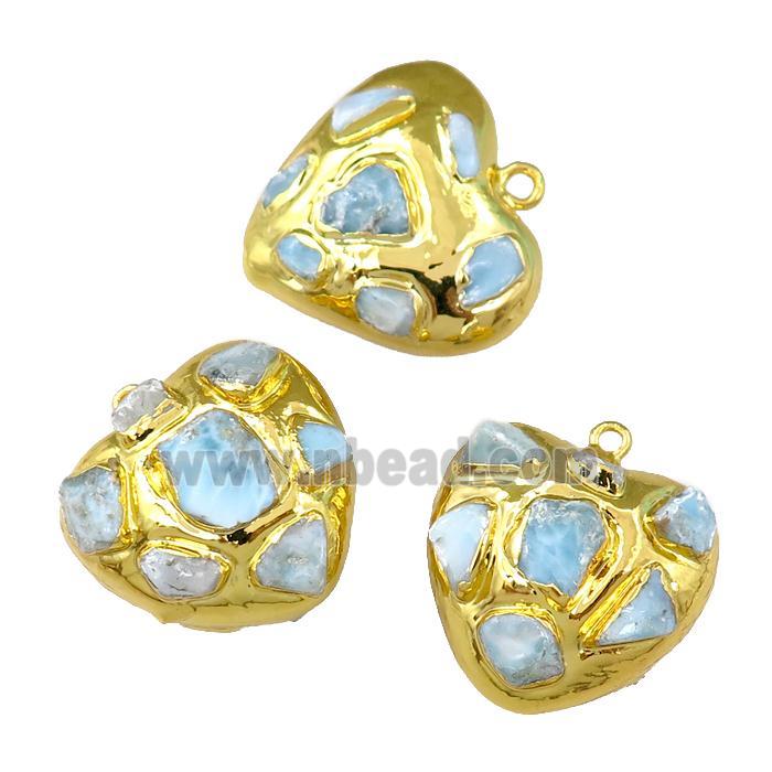 Larimar pendant, heart, gold plated
