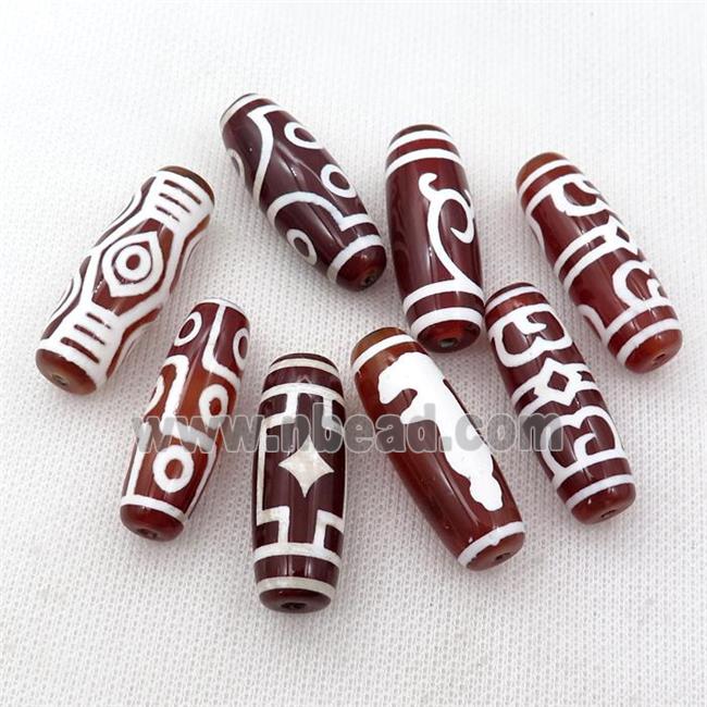 red Dzi Agate barrel beads, mixed