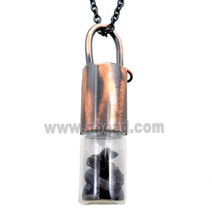 copper perfume bottle Necklace with onyx, antique red