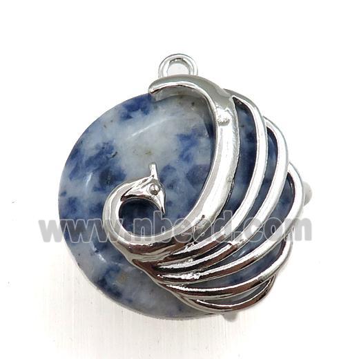 bule spotted jasper circle pendant with phoenix