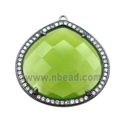 olive cats eye stone peandant paved rhonestone, faceted teardrop