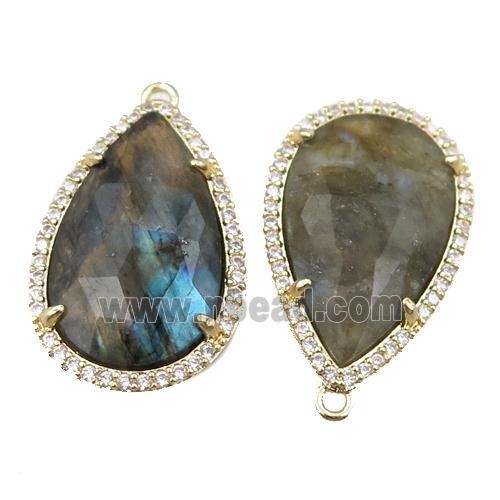 Labradorite pendant pave rhinestone, faceted teardrop