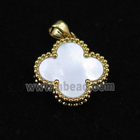 white Pearlized Shell clover pendant, gold plated