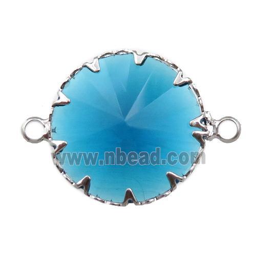 aqua crystal glass circle connector, platinum plated