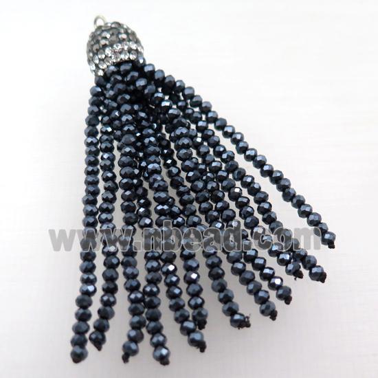 Tassel pendant with black crystal glass