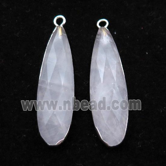 Rose Quartz teardrop pendant, silver plated