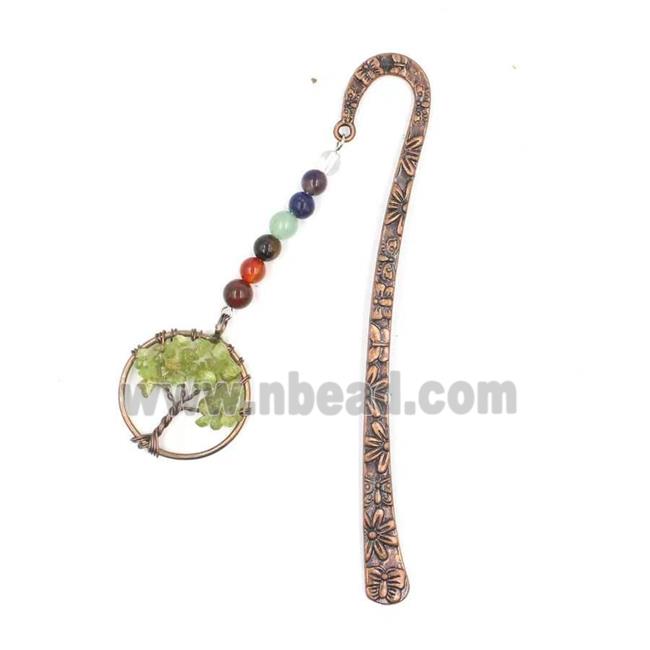 Zinc bookmark with tree of life, gemstone chakra, antique red