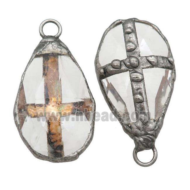 Crystal Glass Teardrop pendant, antique red