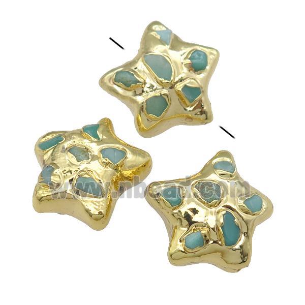 green Australian Chrysoprase flower beads, gold plated