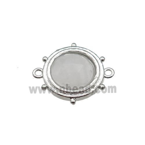 Clear Quartz circle connector, platinum plated