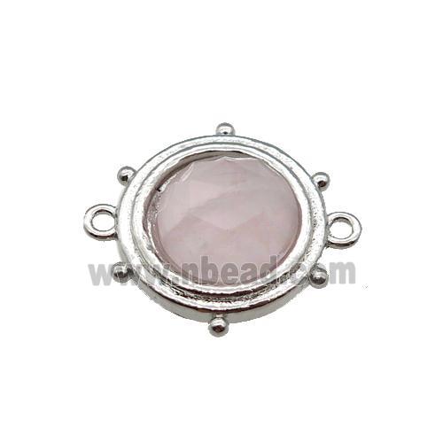 Rose Quartz circle connector, platinum plated