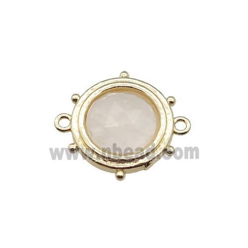 Clear Quartz circle connector, gold plated