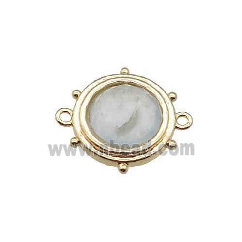 white Opalite circle connector, gold plated