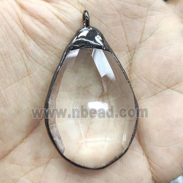 Crystal Glass teardrop pendant, black plated