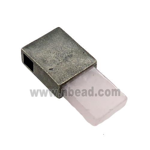 copper rectangle pendant with Rose Quartz, antique bronze