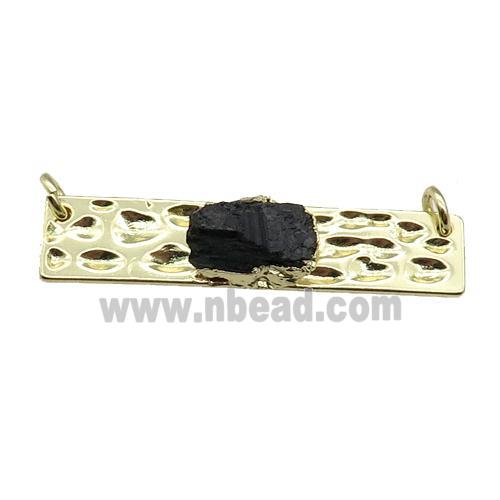 copper rectangle pendant pave black Tourmaline, gold plated