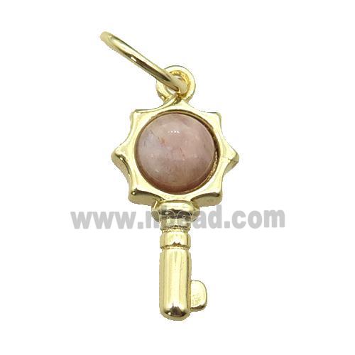 copper Key pendant pave sunstone, gold plated