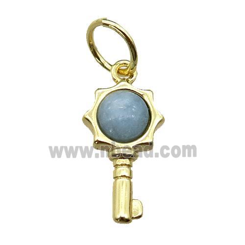 copper Key pendant pave aquamarine, gold plated