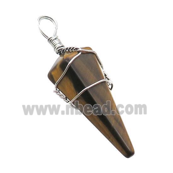 Tiger Eye Stone Pendulum Pendant Wire Wrapped
