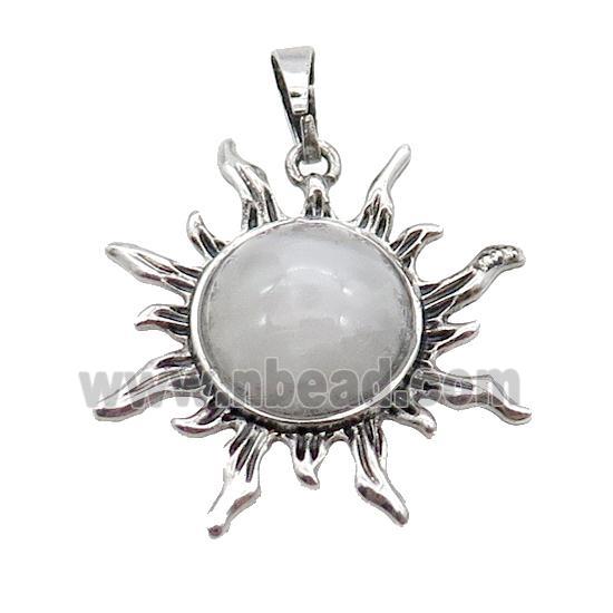 Clear Quartz Crystal Sun Alloy Pendant Antique Silver