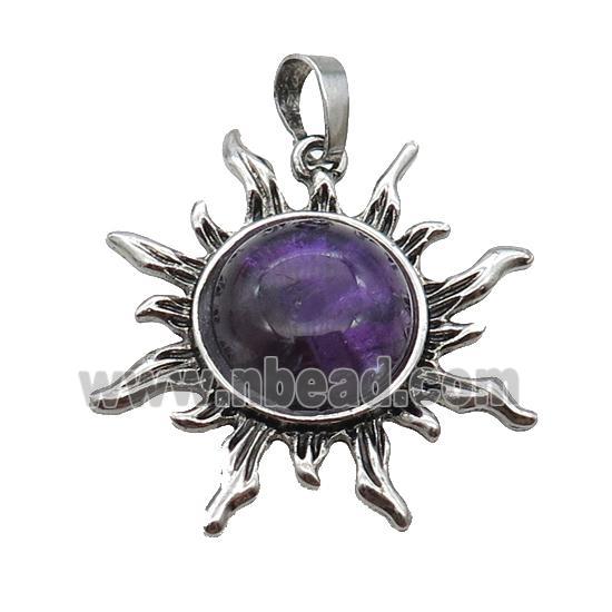 Alloy Sun Pendant Pave Amethyst Antique Silver