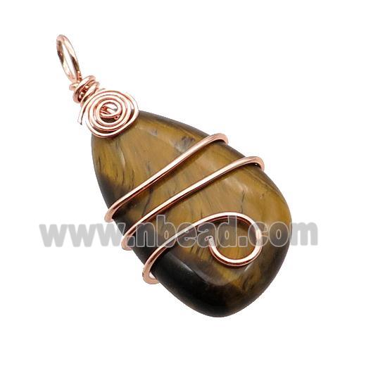 Tiger Eye Stone Teardrop Pendant Wire Wrapped
