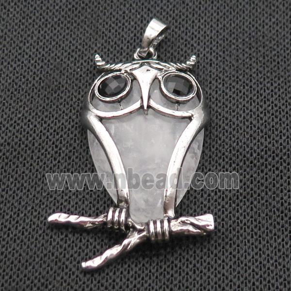Clear Quartz Owl Pendant Alloy Antique Silver