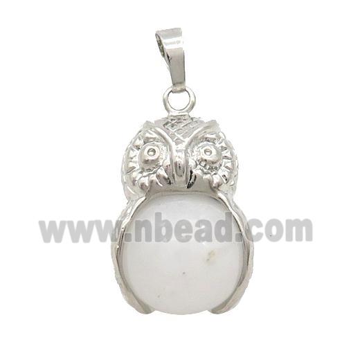 White Jade Owl Alloy Pendant