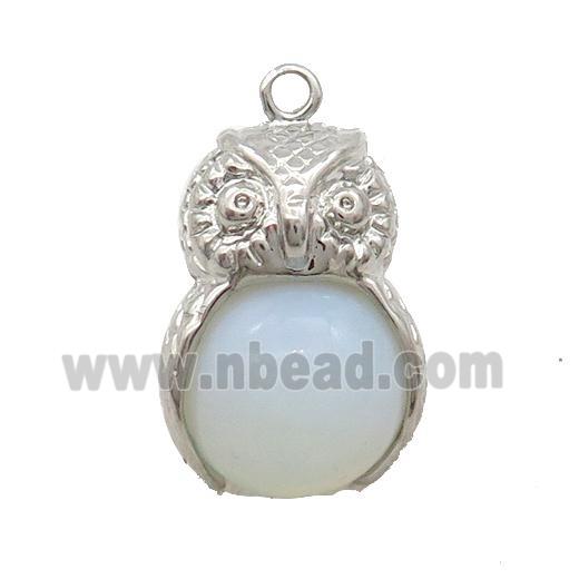 White Opalite Owl Alloy Pendant