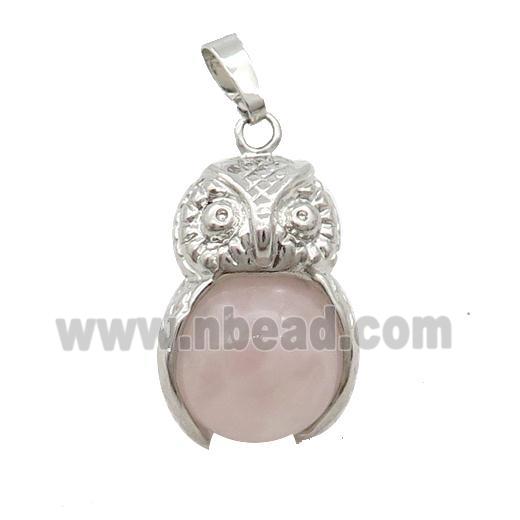 Rose Quartz Owl Alloy Pendant