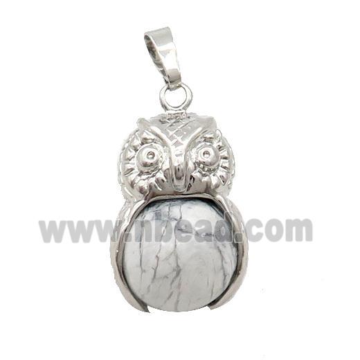 White Howlite Owl Alloy Pendant