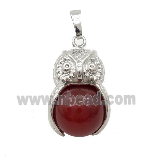 Red Carnelian Owl Alloy Pendant